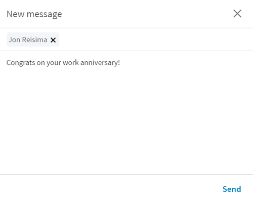 Quando fai clic sul pulsante Say Congrats, LinkedIn apre un nuovo messaggio con un breve inizio.