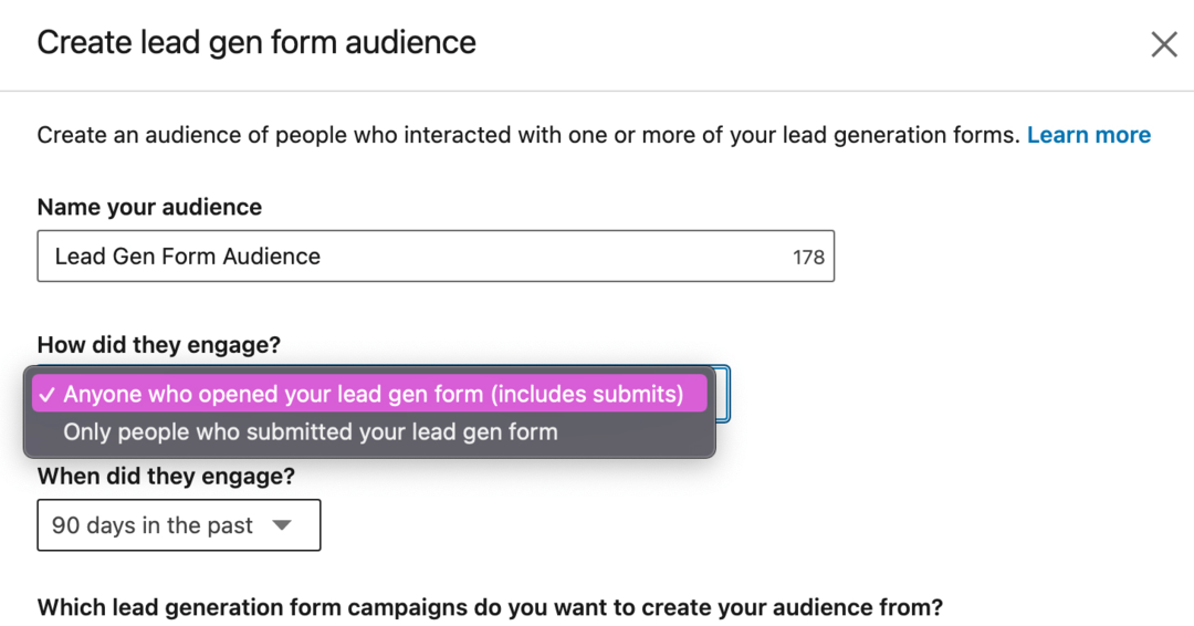 LinkedIn retargeting lead form engagement