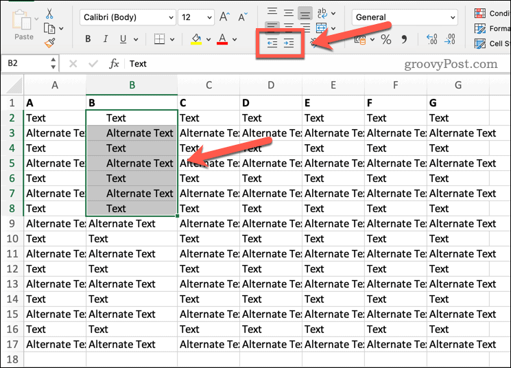 Rientro del testo in Excel
