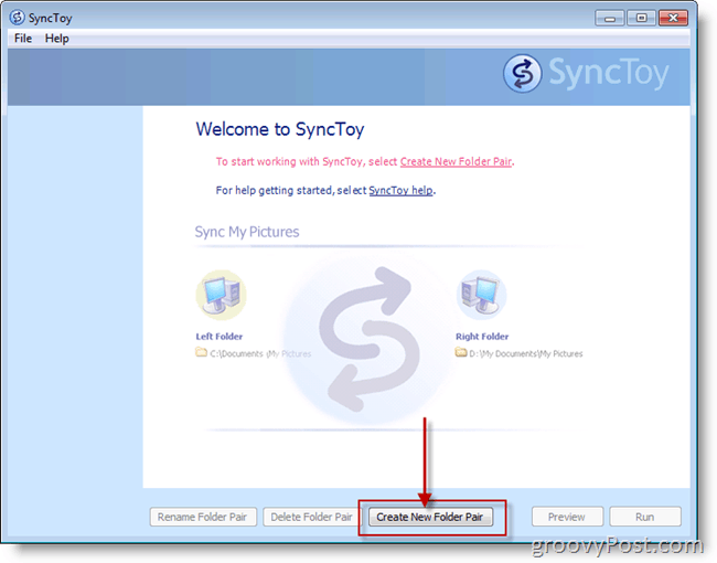 Microsoft SyncToy Crea una nuova schermata per l'associazione delle cartelle