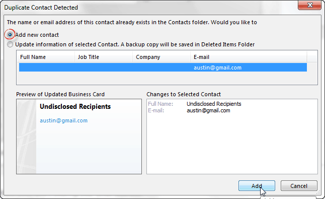 Fai apparire Outlook per inviare e-mail a destinatari non divulgati