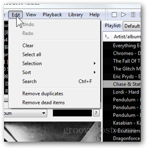 foobar2000 funzioni del menu di modifica rimuovi duplicati rimuovi elementi morti