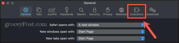 scheda delle estensioni di mac safari