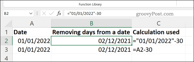 Rimozione di giorni da una data in Excel