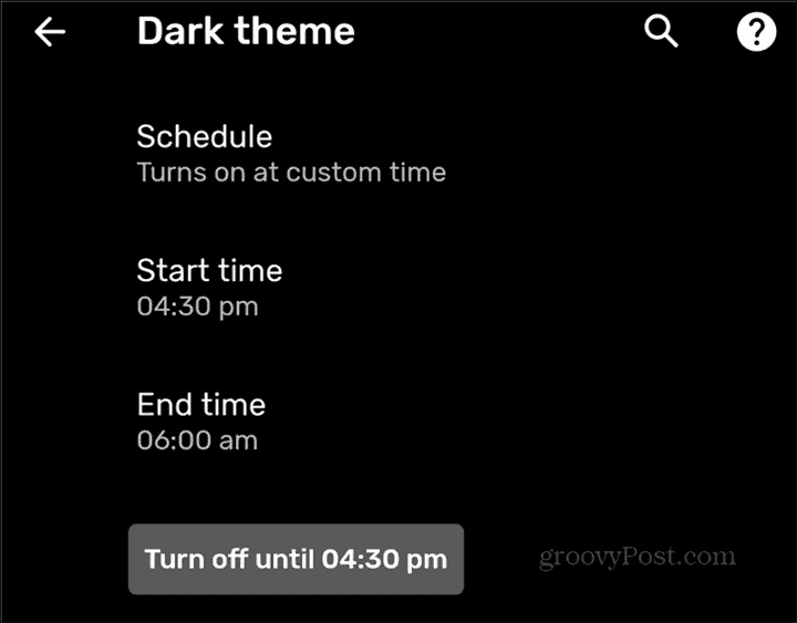 Orario personalizzato del programma Dark Theme