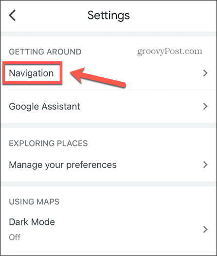 impostazioni di navigazione di google maps