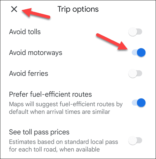 Evita le autostrade in Google Maps su dispositivi mobili