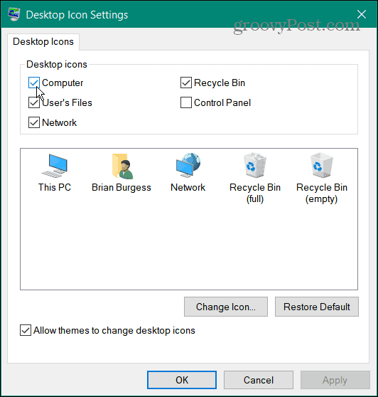 le icone ripristinano le icone del desktop su Windows