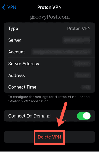 iphone cancella configurazione vpn