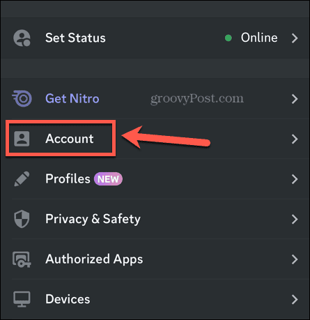 impostazioni dell'account discord