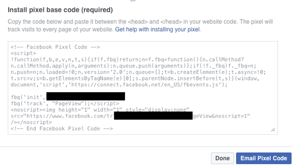 Assicurati di avere il codice base pixel di Facebook installato sul tuo sito.