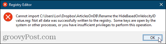 Impossibile importare il file reg per il registro di Windows