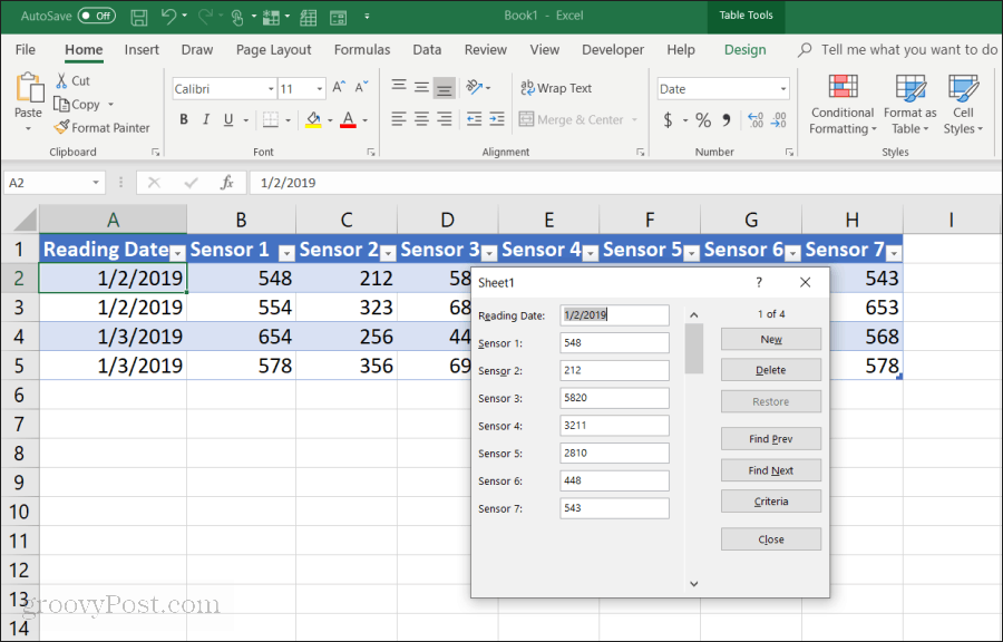 modulo di inserimento dati in Excel