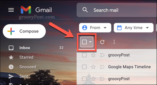 L'icona della casella di controllo per selezionare le email in Gmail