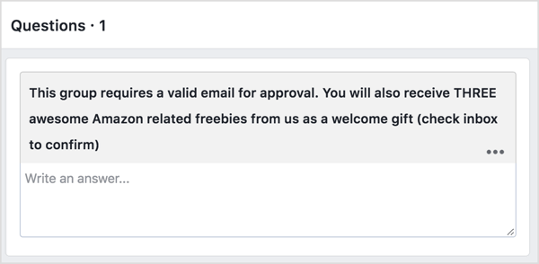 Chiedi ai potenziali membri del gruppo Facebook di fornire il loro indirizzo email in cambio di un omaggio.