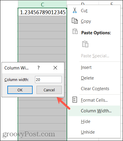 Aumenta la larghezza della colonna in Excel