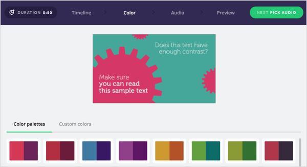 Scegli una tavolozza di colori per il tuo video Biteable o creane una tua.