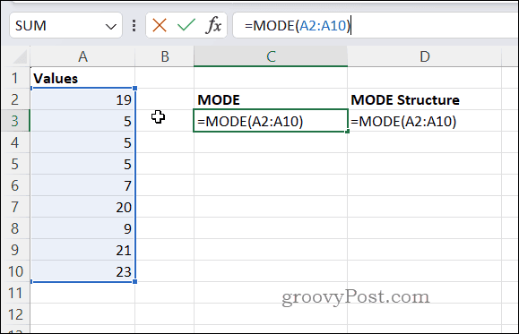 Esempio di formula MODALITÀ in Excel