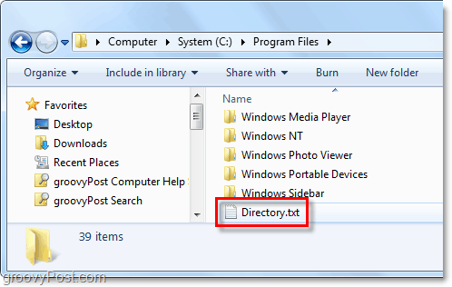 un file directory.txt viene creato sul tuo sistema Windows