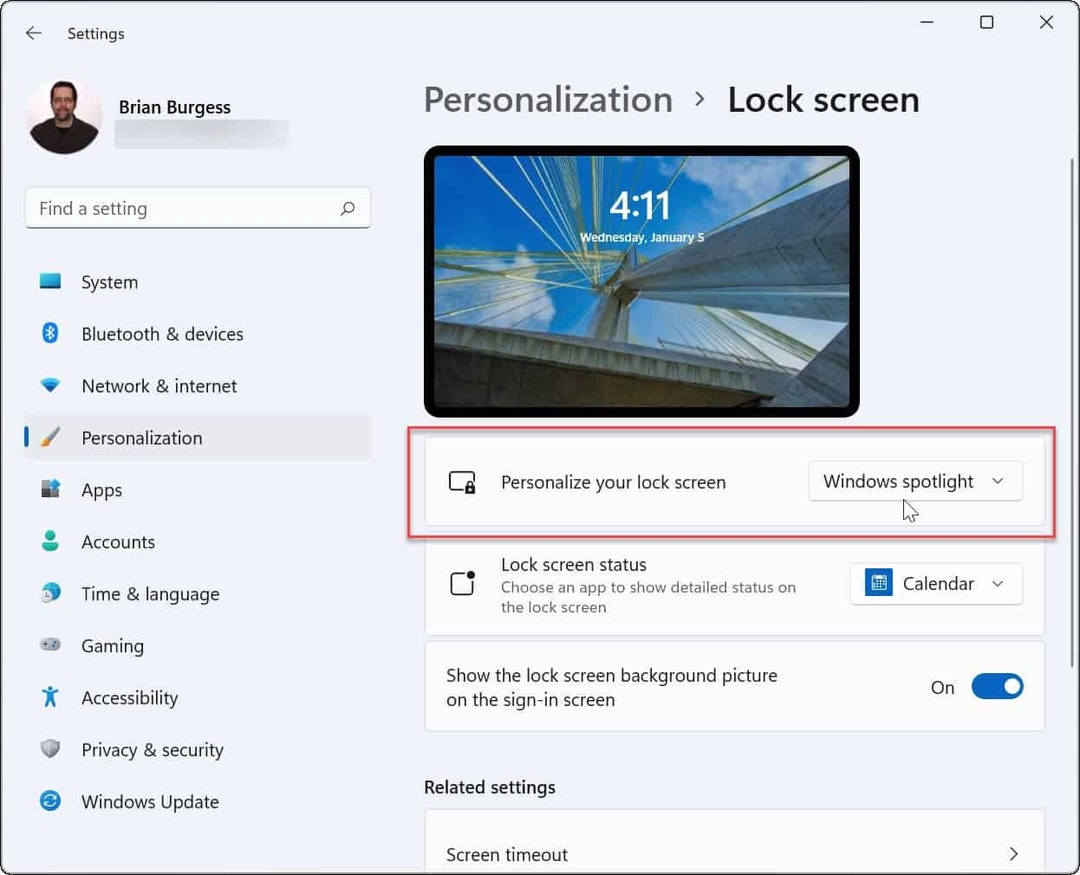 Personalizza la schermata di blocco di Windows 11