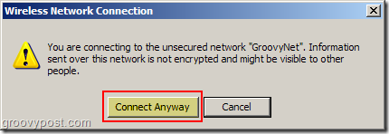Avviso di rete non protetta per la connessione di rete wireless di Windows XP:: groovyPost.com