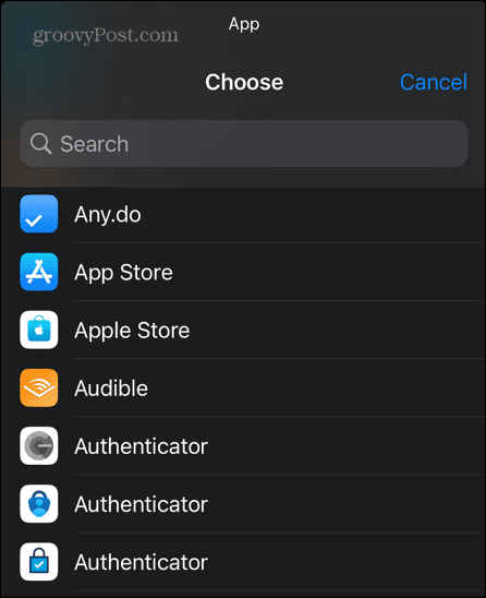 scorciatoie iphone scegli app