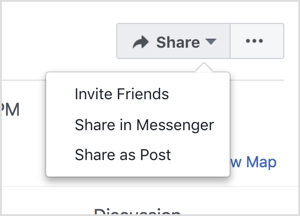 Promuovi il tuo evento Facebook invitando gli amici e condividendolo tramite Messenger e come post.
