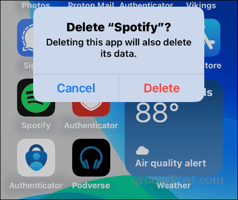 Elimina l'app Spotify su iPhone
