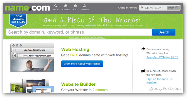 name.com registra la registrazione del dominio e l'hosting del sito Web