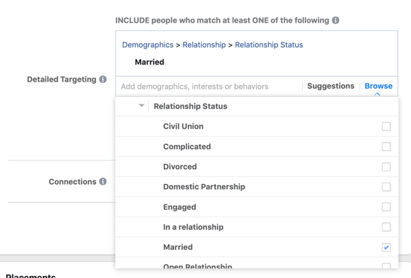 Opzioni di targeting demografico per una campagna pubblicitaria principale di Facebook.