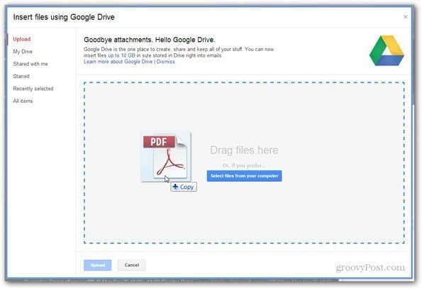 invia usando google drive seleziona il file