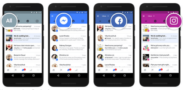 Facebook ha consentito alle aziende di collegare i propri account Facebook, Messenger e Instagram in un'unica casella di posta in modo da poter gestire le comunicazioni in un unico posto.