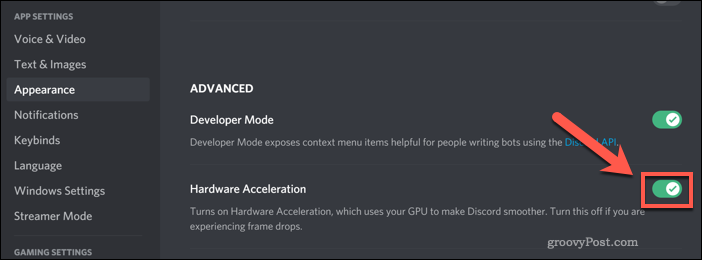 Disattivazione dell'accelerazione hardware su Discord