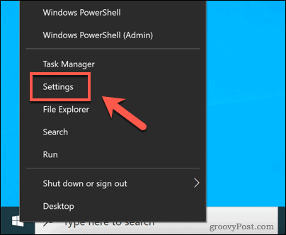 Apertura del menu Impostazioni di Windows