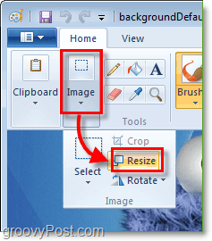 ridimensiona l'immagine in Windows 7 Paint facendo clic sull'immagine e quindi ridimensiona