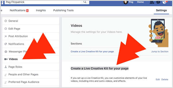 Kit creativo live di Facebook per pagina