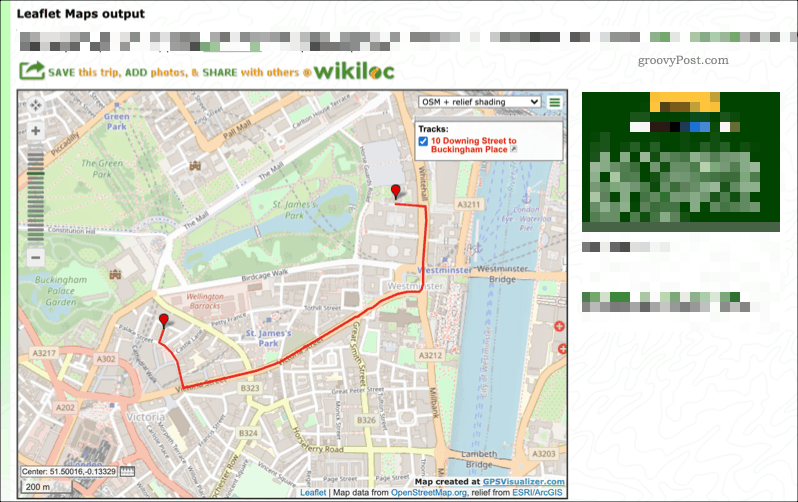 Una mappa di esempio creata utilizzando il servizio GPS Visualizer