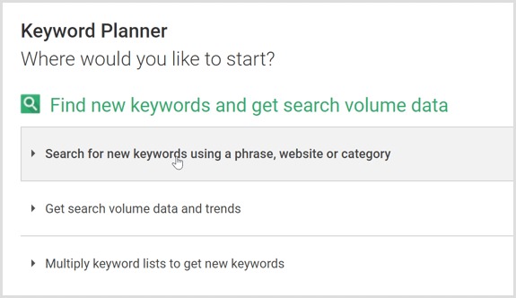 Ricerca di Keyword Planner di Google AdWords