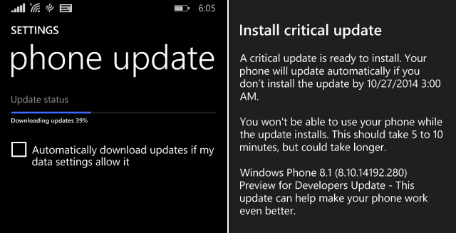 Windows Phone 8-1 Aggiornamento critico