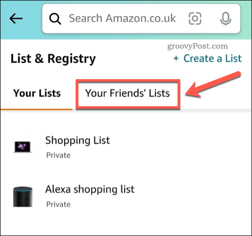 Visualizza le liste dei desideri degli amici nell'app Amazon