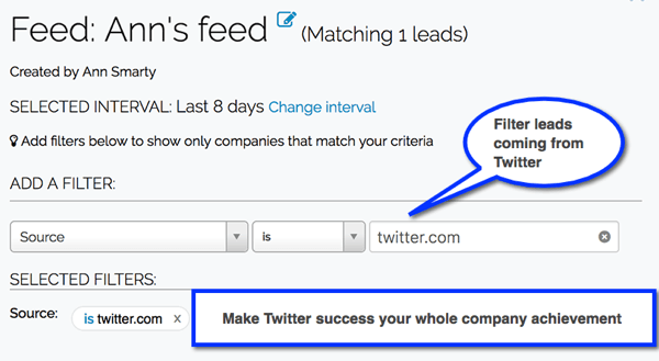 Crea filtri Leadfeeder per monitorare i lead provenienti dai tuoi canali di social media.