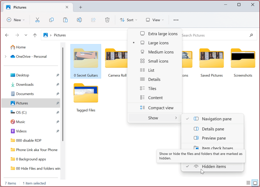Nascondi file e cartelle su Windows 11
