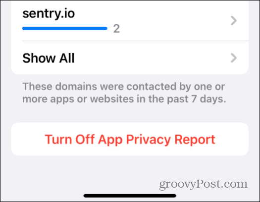 disattiva il rapporto sulla privacy dell'app