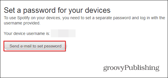 Il profilo Spotify imposta una password di invio