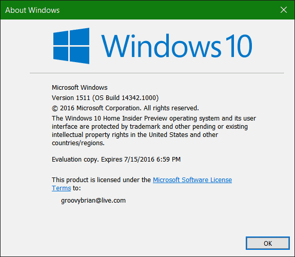 Anteprima di Windows 10 14342