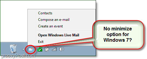 come ridurre al minimo la posta dal vivo alla barra delle applicazioni in Windows 7