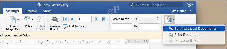 microsoft word for mac mail merge - modifica singoli documenti