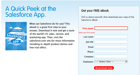 pagina di destinazione di Salesforce