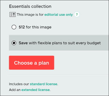 Un servizio di stock art potrebbe consentirti di scegliere il tipo di licenza per l'immagine di cui hai bisogno.