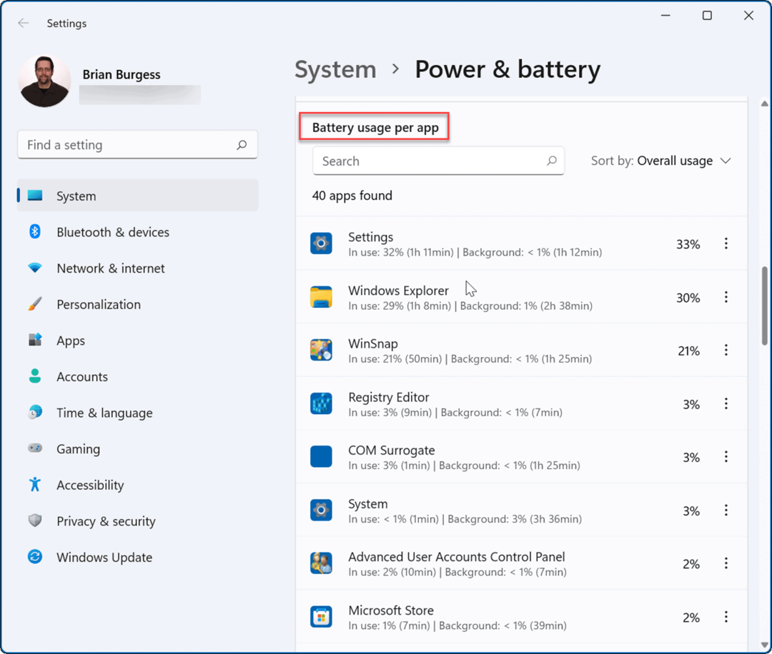 controlla il tempo rimanente della batteria su Windows 11
